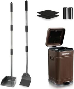 LUFFWELL 12L/3.2 Gal Metal Dog Poop Trash Can Outside with Pooper Scooper, Outdoor Dog Poop Trash Can, Dog Waste Trash Can for Indoor Outdoor Bathroom Office, Soft Close, Black, Spade & Tray