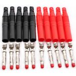 RUNCCI-YUN 10Pcs Insulated 4mm Banana plug Solder Banana Plugs DIY Banana plug Connectors for Multimeter Test Leads Ends Probes Adapters (Black/Red)