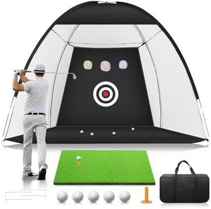 Golf Net: 10x7ft Golf Practice Hitting Net for Backyard Driving Chipping, Home Indoor/Outdoor Golf Swing Training Net and Mat, Ideal Golf Training Aid for Men Father Boys & Golfers