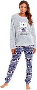 KATE MORGAN Ladies Soft, Comfy & Warm Pyjama Sets (Medium, Grey Bear)
