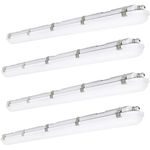 DOSILIO 4FT LED Vapor Tight Light Fixture, 60W-50W-40W Power Selectable 5000K, IP65 Waterproof Industrial Surface Mount LED Shop Lights for Carport, Garage, Freezer, 100-277V, ETL Listed, 4-Pack