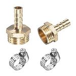 sourcing map Brass Hose Barb Fitting Straight 8mm x G1/2 Male Thread Pipe Connector with Stainless Steel Hose Clamp, Pack of 2