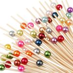 DNY Cocktail Picks - 50 Counts Fancy Toothpicks for Appetizers, Long Decorative Bamboo Skewers for Food Drinks, Holiday Wooden Sticks for Party - Pearls (100)