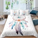 Loussiesd Dreamcatcher Duvet Cover Boho Dream Catcher Bedding Set Bohemian Style Comforter Cover for Girls Women Floral Flowers Hippie Feather Bedspread Cover King Size 3Pcs