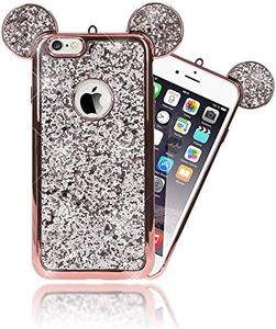 NALIA Purpurina Funda Orejas Compatible con iPhone 6 6S, Carcasa Protectora Movil Silicona Glitter Gel Bumper Estuche, Lentejuela Cubierta Delgado Cover Ligera Smart-Phone Case, Color:Rosa Gold Oro
