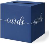 QIKSION Blue Card Box with Silver Foil Design, Gift Cards Receiving Box for Birthdays Party, Graduations, Wedding Receptions, Bridal & Baby Showers, Retirements, Anniversaries