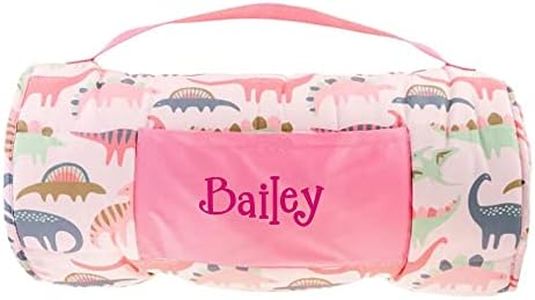 Stephen Joseph Personalized Pink Dinosaur Nap Mat – Soft Roll-Up Toddler Nap Mat with Pink Dinosaur Print, Custom Name, Perfect for Daycare & Preschool
