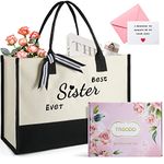 Sister Gifts from Sister, Embroidery Beach Bags for Women, Sisters Birthday Gifts, Gifts for Sister, Best Sister Ever Tote Bag for Women with Inner Pocket, Beautiful Gift Box and Greeting Card Sets