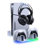 Wall Mount Kit with Charging Station for PS5/PS5 Slim,Mcbazel RGB Wall Mount Bracket Stand with Headphone Hanger Accessories for PS5/PS5 Slim Disc & Digital(RGB light app control)