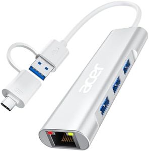 Acer USB C to Ethernet Adapter, 4-in-1 USB-A/C Hub with 3 USB-A 3.1 & 1Gbps RJ45 Networks, USB-C to LAN Adapter for MacBook Pro Air, Surface, Chromebook, Acer, Laptop, and More