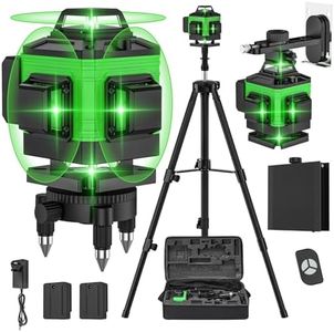 Laser Level Self Leveling 4 x 360°, 4D 16 Lines Green Laser Level with 2 x 2400mAh Batteries, Adjustable Tripod, Swivel Base, Remote Control and Wall Bracket, IP54 Waterproof and Dustproof (Green)