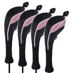 Andux 4 Pack Long Neck Golf Hybrid Club Head Covers Dial No. Tag CTMT-01 Black/Pink