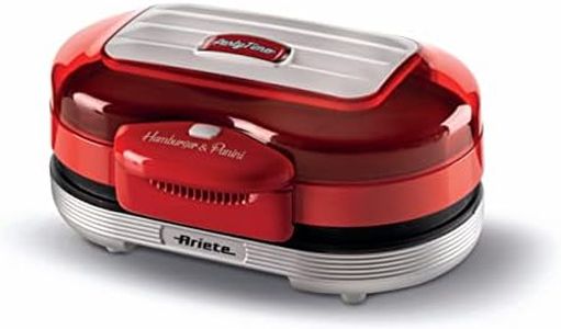 Ariete 205 Hamburger Maker Party Time, Macchina per fare hamburger, 1200 W, Doppie piastre antiaderenti, 2 scomparti, Facile da pulire, Rosso