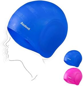 Aouloves 2 Pack Unisex Swim Caps with 3D Ear Protection, Durable Silicone Swimming Caps for Women Men Adults Youths Kids, Easy to Put On and Off