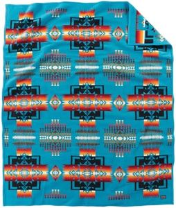 Pendleton Chief Joseph Jacquard Wool Blanket 64" x 80", Reversible Throw Blanket, Wool Felt Binding, Breathable, Napped for Softness, Great for Home and Travel - Turquoise
