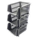 Whitefurze Stacking Basket Set of 3, Silver, 18 cm