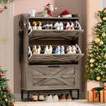 DWVO Shoe Cabinet with 3 Flip Drawers for 24 Pairs, Farmhouse Shoe Organizer for Entryway, Narrow Slim Shoe Rack Cabinet for Living Room, Hallway (Washed Grey)