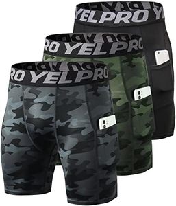 Compression Shorts Men 3 Pack, Dry Fit Compression Underwear Spandex Running Shorts Mens Workout Athletic Short Pocket