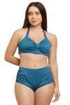 C4D Women's High Waisted Flaunt Cuba Padded Bikini Swimsuit (AG-024_Teal_Small)