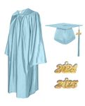 GradPlaza Unisex 2020 Graduation Cap and Gown Shiny Gown for Graduation Sky blue Robe Sky blue Robe Robe