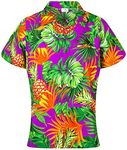 King Kameha Funky Hawaiian Blouse Shirt, Shortsleeve, Print Pineapple Leaves, Purple, M