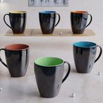 The Earth Store Black Shine Multicolor Coffee Mug Ceramic Tea Mugs, Milk Mugs, Microwave Safe Coffee Mugs, Ceramic Tea Cups | Best Mugs for Gifting |350ML Set of 6