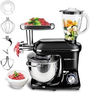 CHARMLINE 3 En 1 Procesador de Alimentos Con Bol de 7L | Amasadora Profesional Con Batidores, Ganchos Para Masa y Batidor | Robot de Cocina Con Picadora de Carne y Exprimidor de 1,5L | Negra
