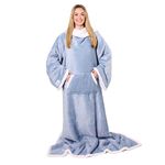 Snuggie Sherpa - The Original As Seen on TV Wearable Blanket That Has Sleeves - Cozy, Warm and Soft Oversized Functional Blanket with Pockets, Adult Size, Dusty Blue