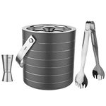 Steren Impex | Stainless Steel 3 Piece Bar Set Drink/Gift Combo of Ice Bucket, Tong & Peg Measure, Gun Metal Ring Design