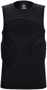 DEVOROPA Youth Boys Baseball Chest Protector Compression Shirts Rib Heart Sternum Football Undershirts Softball Rugby Padded Black/Black L