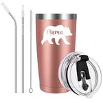 Livole Mothers Day, Christmas Gifts for Mum, Mom, Novelty Mum Gifts Ideas, Mama Bear, Mum Birthday Presents from Daughter, Son, 600ml Double Walled Coffee Mug, 20oz Thermal Cup with Straw and Lid