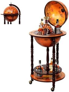 MEDIMALL Wood Globe Bar Liquor Cabinet, 16th Century Italian Replica Bar Stand for Liquor, Wine, Stemware, Vintage Alcohol Cart w/Liquor Shelves, Globe Bar Cart for Living Room, Dining Room