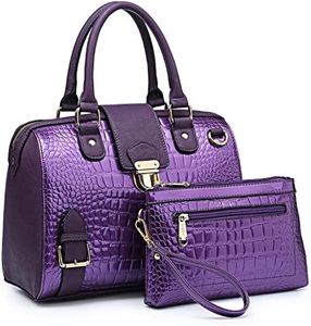Dasein Women Barrel Handbags Fashion Satchel Bags Top Handle Shoulder Purses Vegan Leather Work Tote (Crocodile Purple)