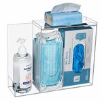 KOEMEHR Glove Box Holder Dispenser with 3 Compartment Acrylic Face Mask Storage Box Dispenser for Hand Soap, Hair Nets, Shoe Cover and Tissue Box, Wall Mounted or Countertop, Transparent