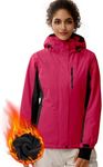 FREE SOLDIER Women's Waterproof Ski Snow Jacket Fleece Lined Warm Winter Rain Jacket with Hood Fully Taped Seams(Rose Red,L)