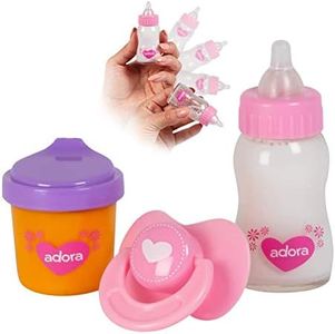 Adora Baby Doll Accessories Magic Sippy Set 3-Piece Set Comes with a Pacifier and Magic Baby Doll Bottles with Disappearing Milk and Orange Juice, Birthday Gift For Ages 2 and Up