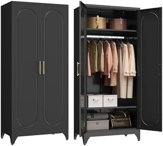 Polup Metal Armoire Wardrobe Closet with Doors and Shelves, 71" Tall Wardrobe Closet with Hanging Rod, Freestanding Clothes Cabinets, Large Wardrobes for Bedroom, Home Office, Employee, Black