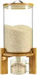 Vuinop Rice Dispenser, Rice Storage Container：Flour and Cereal Container with Airtight Lid and Wooden Stand, Glass Food Storge Container for Kitchen Organization and Pantry Store (8L)