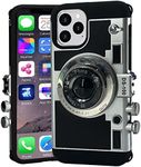 Mscomft Emily in Paris Phone Case, Vintage Camera Phone Case for iPhone 14 pro,3D Vintage Camera Design Phone case That Looks Like a Camera,with Removable Neck Strap Lanyard(for iPhone 14 pro) Black