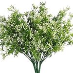 BELLE VOUS 6 Pack Plastic Artificial Faux Hanging Plants - Outdoor/Indoor Fake Greenery Pearl Grass Flowers for Home, Garden, Vine Wall Basket, Bushes/Shrubs, Wedding Garland and Office Decor