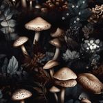 Laatse Black Mushroom Peel and Stick Wallpaper 17.5" x 118" Vintage Floral Contact Paper, Vinyl Self Adhesive Removable Waterproof Botanical Wall Paper for Room Shelves Cabinet Walls Decor