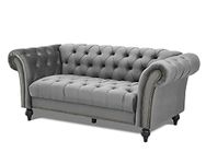 Home Detail Velvet Fabric Chesterfield Sofa Upholstered 1.5 2 & 3 Seater Curved Settee Set Living Room Suite (3 Seat Sofa Only, Grey)