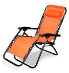 ZEPOLI Zero Gravity Folding Recliner Chair, Adjustable Patio Lounge Chaise, Outdoor Wicker Rattan Furniture with Cup Holder and Pillow for Poolside, Yard, Beach (Orange)
