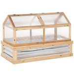 Outsunny Wooden Cold Frame, Raised Garden Bed with Polycarbonate Greenhouse, Flower Planter Protection, 48" x 24" x 32", Natural