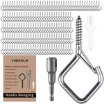 Viweolm 108 PCS 304 Stainless Steel Ceiling Hooks for Hanging Plants, Wind Chimes, String Lights Decorations – Heavy Duty Screw Hooks with Safety Buckle, Ideal for Indoor and Outdoor Use