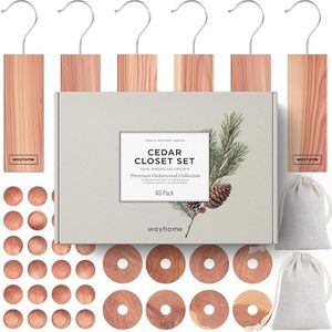 WAYHOME Cedar Blocks for Clothes Storage, Chips, Balls & Rings – 40-Pack Natural Cedar Wood Closet Freshener, Odor Eliminator & Moisture Absorber for Drawers & Storage