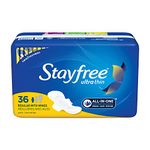 Stayfree Ultra Thin Regular Pads with Wings For Women, Reliable Protection and Absorbency of Feminine Moisture, Leaks and Periods, 36 count