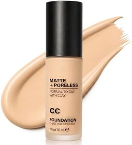 CC Cream Foundation, Flawless Matte Concealer Oil Control Color Correcting Face Makeup, Pore Minimizing Medium Coverage CC, Lightweight Up To 24H Wear for Normal to Oily Skin 02 Beige, 1 fl oz