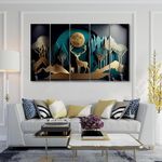 KYARA ARTS Golden Deer Set of 5 Big Size (30x48) Multiple Frames Wall Art Painting for living room,Bedroom,Drawing room,Hotels-Wooden Framed-Digital Painting