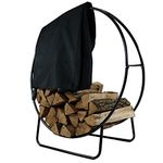 Sunnydaze Outdoor Firewood Log Hoop and Cover Set - 40-Inch Powder-Coated Steel Lumber Storage Rack and Black Weather-Resistant Heavy-Duty Protective PVC Cover